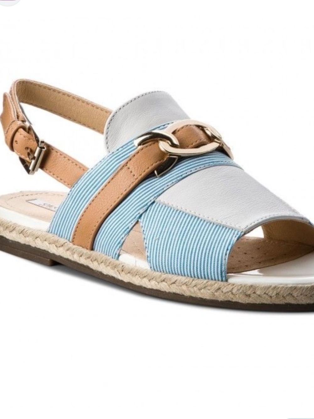 Geox White, Light Blue & Tan Slingback Sandals with Metal Accent - Picture 2 of 8
